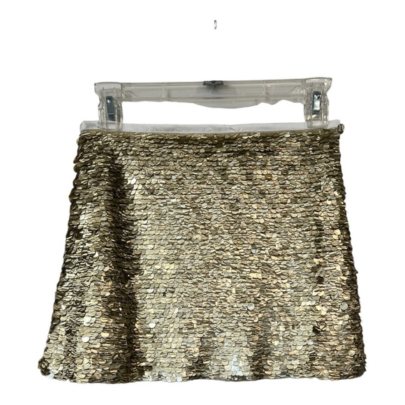 Monique Leshman Lolita Mini Skirt Size Small NWT Gold Sequin Hidden side zipper - Picture 3 of 10
